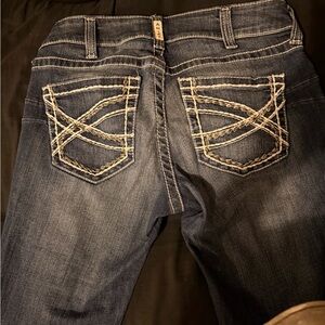 Ariat Dark Blue Bootcut Jeans with White Embroidered Pockets